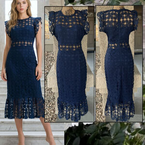 Petal and Pup Malia Cutout Lace Overlay Navy MIdi Dress Navy Size 12